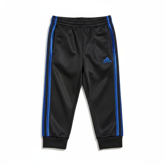 Adidas Toddler Boys 2T Black Track Pants Blue Stripe Athletic Joggers NWT - Picture 1 of 10